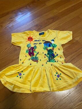 Kids Handmade 4T Yellow Embroidered Barney & Baby Bop Kids Short Sleeve Shirt